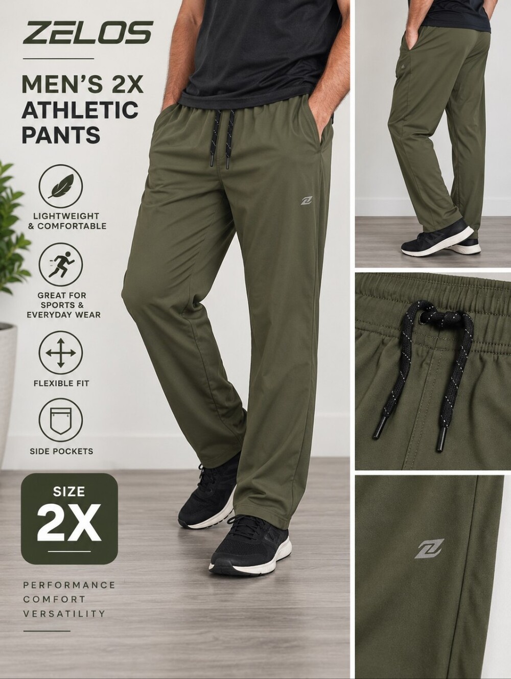 Zelos mens 2X green athletic pants #19